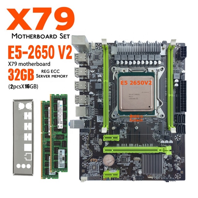 LGA 2011 X79 Pro Motherboard with E5 2650V2 Processor Set Kit 2pcs * 16GB = 32GB DDR3 Sever Memory Lga2011 X79 Mainboard Combo