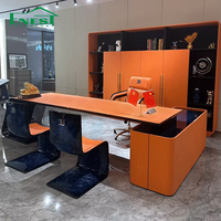 Chaise de bureau de luxe en bois haut de gamme, ensemble de mobilier de bureau de direction en cuir pour PDG avec armoire de conférence