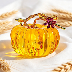 Adorno de calabaza de cristal ámbar con flor esmaltada y guirnalda, venta al por mayor de fábrica, figura de calabaza de cristal de color personalizado para Acción de Gracias - Product Image 1
