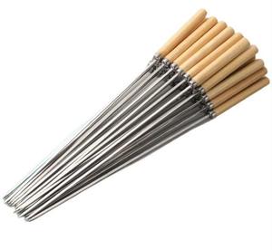 Outils de camping en plein air brochettes de barbecue en acier inoxydable Kabob Grill brochettes en métal réutilisables bâtons tige de barbecue avec manche en bois - Product Image 5