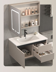 Modern Luxury Bathroom Vanity Combo LED <b>Light</b> Smart <b>Mirror</b> <b>Cabinet</b> Solid Wood Lacquer Finish MDF Option Eco-Friendly - Product Image 4