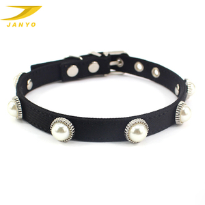 Luxo Elegante Dog Collar Pérola Pet Collar Nylon Dog Collar Com Pérolas - Product Image 5