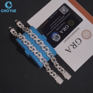 Pulsera de Eslabones Cubanos con Cruz de Moissanita CHOYUE, Plata 925 con Baño de Rodio, Certificación GRA, Corte Brillante, Geométrica, Unisex, de Lujo - Product Image 3