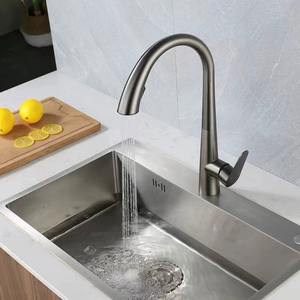 Robinet de cuisine en acier inoxydable 304, finition or brossé, avec douchette extractible et flexible intégrée, <span class=keywords><strong>mitigeur</strong></span> d'évier eau chaude et froide, pulvérisateur rétractable - Product Image 2