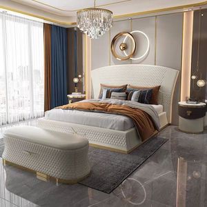 High-<b>end</b> Quality Leather Solid Wood Frame Luxury Durable Comfortable <b>Bed</b> Wholesale Soft <b>Bed</b> - Product Image 1