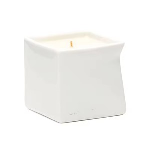 Vaso de vela de forma cuadrada blanca mate, tarros de vela de masaje de cerámica con tapa de Caño vertedor - Product Image 1