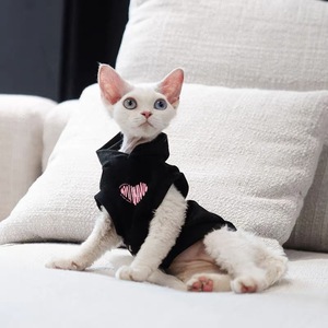 Chaleco con Capucha Negro para Gatos, <span class=keywords><strong>de</strong></span> Lujo, Cómodo para las Cuatro Estaciones, con Logotipo <span class=keywords><strong>de</strong></span> Corazón, Diseño Informal, <span class=keywords><strong>de</strong></span> Poliéster, para Gatos sin Pelo - Product Image 3