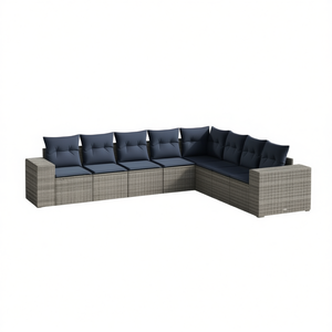Conjunto de Sofás de Jardín de Poliratán Gris con Cojines, Muebles de Exterior para 10 Personas, Diseño Contemporáneo - Product Image 1