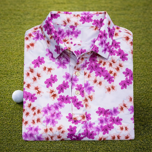 OEM <b>Men's</b> Luxury High Quality 4 Way Stretch Vintage <b>Purple</b> Floral Print Moisture Wicking Golf Polo <b>Shirt</b> Custom logo - Product Image 1