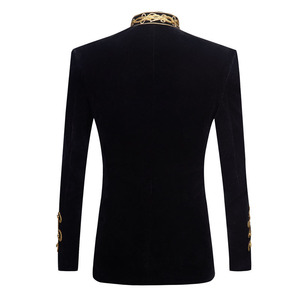 MQ12 Blazer en velours brodé or noir fait à la main grande taille pour hommes <span class=keywords><strong>DJ</strong></span> chanteurs discothèque Costume élégant veste de costume vêtements de scène - Product Image 2