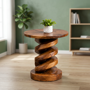 Mesa de Centro Redonda de Madera Ecológica de Estilo Art Deco Moderno con Patas en Espiral para Sala de Estar, Uso en Interiores para Todas las Estaciones - Product Image 3
