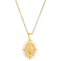 Collier pendentif médaille miraculeuse de la Vierge Marie plaqué or 18 carats, bijoux religieux catholiques avec turquoise, cadeau chrétien pour femmes