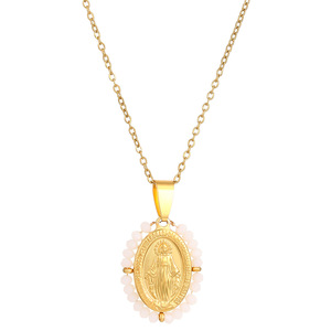 Collana con Pendente Medaglia Miracolosa della Vergine Maria Placcata in Oro 18K, Gioielli Religiosi Cattolici con Turchese, Regalo Cristiano per Donne - Product Image 3