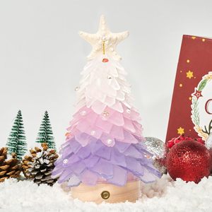 Sea Glass Christmas Tree - Handcrafted Mini Christmas Tree with LED Lights,