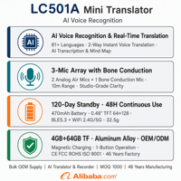 Mini traducteur IA 4 Go 81+ langues |   Reconnaissance vocale, transcription, mind map, enregistrement 48H, veille 120 jours, 3 micros, OEM