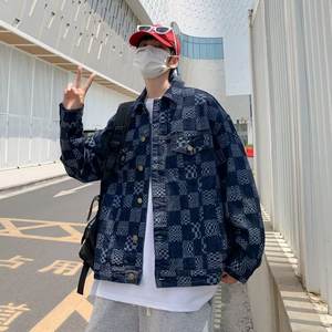 2025 Trendy Men's Japanese Retro Distressed Denim <b>Jacket</b> Unisex Street Style Loose <b>Casual</b> Versatile Couple - Product Image 1