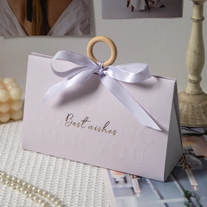 Luxury Art <b>Paper</b> Handbag Gift Boxes With Wooden Handle Ribbon Embossing Hot Stamping Best Wishes Design Rigid Packaging - Product Image 4