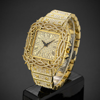 Montre de luxe pour homme, design unique en cuivre, or et diamants, style hip-hop, personnalisable avec votre propre logo, montre à quartz carrée.