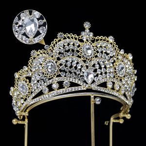 Couronne de reconstitution historique de beauté <span class=keywords><strong>euro</strong></span>-américaine couronnes de strass exquises pour les reines pièces de tête de mariée en cristal Bling faites à la main - Product Image 2