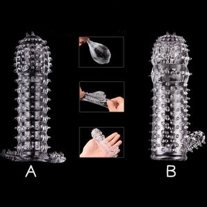 Großhandel Super Qualität Soft Crystal Wieder verwendbare Silikon hülle Gummi Extra gepunktete Penis Kondom - Product Image 2