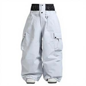 Unisex <b>White</b> Waterproof <b>Cargo</b> Ski Pants With Button Closure And Elastic Waistband - Product Image 1