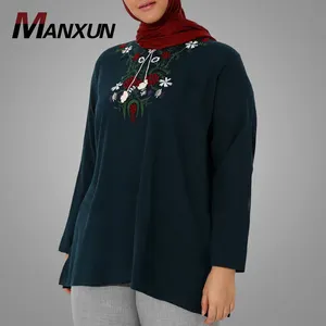 Newest Hot Sale Islamic Clothing Tunic Modern Embroidered Long Sleeve Turkish Tops Muslim Blouse Plus Size Arabian Clothes