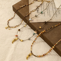 Collier long bohème unisexe avec pendentif œil de tigre, agate Crazy Lace, coquillage et dent de tigre, 76+5cm, en acier inoxydable plaqué or, vente en gros