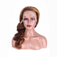 Perruques longues en cheveux humains naturels ondulés, couleur ombrée blonde avec mèches, densité 180, avec dentelle transparente 13*4 pour frontale en dentelle