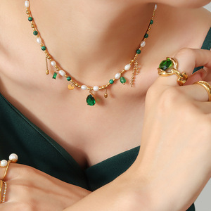 Collana con ciondolo in pietra preziosa <span class=keywords><strong>di</strong></span> <span class=keywords><strong>giada</strong></span> turchese <span class=keywords><strong>di</strong></span> perle d'acqua dolce elegante non sbiadita ispirata al <span class=keywords><strong>palazzo</strong></span> europeo - Product Image 4