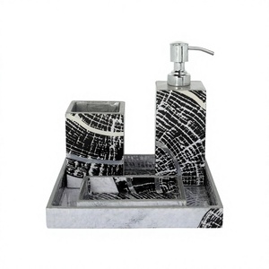 Ensemble d'accessoires de salle de bain personnalisés en quatre pièces, couleur décorative, mosaïque émaillée imprimée, distributeur de savon, porte-gobelet, plateau haut - Product Image 1