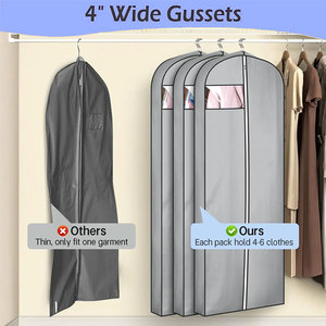 Ensemble de housses de rangement suspendues pour vêtements en non-tissé avec fenêtre en PVC, soufflet de 4 pouces, capacité de 4 à 6 costumes et robes, épaules cintrées, pour rangement dans placard - Product Image 4