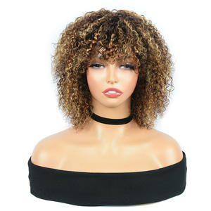 วิกผมแท้จากอินเดียแบบไม่ต้องใช้กาว ความหนาแน่น 180% <span class=keywords><strong>ผม</strong></span>สั้นหยิกแบบแอฟโฟร ขนาด 10 นิ้ว ไฮไลท์<span class=keywords><strong>สี</strong></span> P4/27 สำหรับผู้หญิงยุโรป <span class=keywords><strong>ผม</strong></span>เวอร์จิ้น - Product Image 1