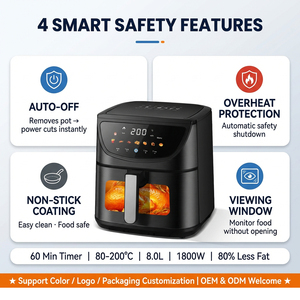 <span class=keywords><strong>Freidora</strong></span> de Aire Digital Eléctrica sin Aceite con Control Táctil y Logotipo Personalizado, 1800W, Horno de 400F, Gran Capacidad de 8 Litros - Product Image 5