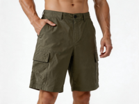 Shorts décontractés verts unis YILONG OEM avec logo personnalisé, fermeture boutonnée et ceinture plate