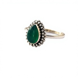 Simple Design 925 Silver Bezel <b>Ring</b> with <b>Green</b> Onyx Pear Shape Stones Guaranteed Women's Gemstone Jewelry Indian Inspired - Product Image 3