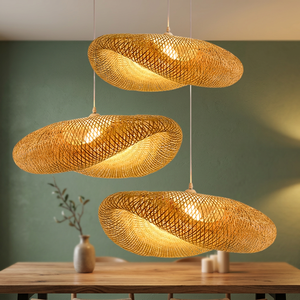 Lámpara Colgante Moderna de Ratán, Lámpara de Bambú LED, Lámpara Colgante Redonda Tipo Campana para Hotel, Sala de Estar, Restaurante - Product Image 2