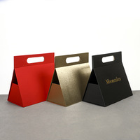 Boîte cadeau en carton texturé mat avec poignée découpée en triangle, pliable, pour gâteaux de lune et autres cadeaux alimentaires