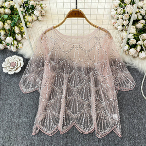 Nouveau T-shirt ample pour femme, style décontracté et respirant, avec perles et sequins, collection été 2026 - Product Image 3