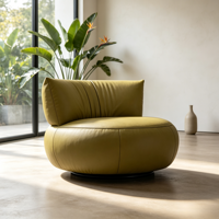 Fauteuil lounge rond de luxe moderne, mousse haute résilience 45D, dossier incurvé, fauteuil d'appoint surdimensionné rembourré pour salon