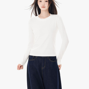 เสื้อยืดแขนยาวสีขาว 230 กรัม ผ้าฝ้าย 91.5% ผ้ายืด 8.5% ทรงเข้ารูป คอกลม สำหรับผู้หญิง - Product Image 3