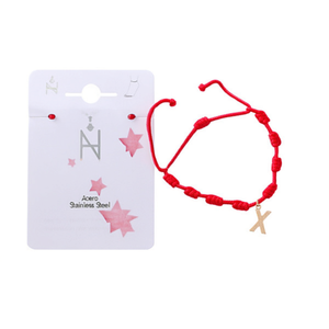Tobillera de acero inoxidable con siete nudos y dije de la letra X, diseño de cuerda roja para mujer, joyería de moda. - Product Image 2