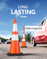 Cônes de signalisation de 28 pouces avec base lestée noire, cône orange en PVC pour le contrôle du trafic, les travaux de construction, les événements, les allées, les routes, les parkings