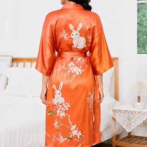 Nouvelle Robe de Nuit d'Été en Satin et Mousseline Imprimée, Peignoir Ample pour <span class=keywords><strong>Femme</strong></span>, Vêtement de Nuit, <span class=keywords><strong>Kimono</strong></span> à Col en V, Robe de Chambre de Luxe - Product Image 3