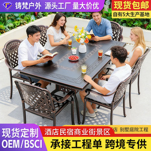 Outdoor Garden Set Cast <b>Aluminum</b> <b>Table</b> And Chairs 6 Seater Weather Resistant Contemporary Design For Patio Deck - Product Image 5