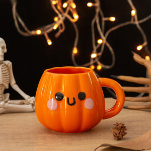 Tasse en céramique Chaozhou en forme de citrouille, couleur orange, avec poignée, tasse de fête pour femmes, tasse individuelle DB2412 - Product Image 4