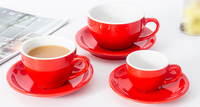 Ensemble de tasses et soucoupes à café en porcelaine fine colorée en gros |   Tasses à expresso écologiques, compatibles lave-vaisselle, 200 ml, avec poignée, usage commercial