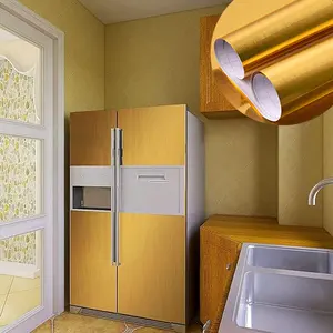 Hot Selling Metallic Wallpaper Peel And Stick Gold Stainless Steel Wallpaper Brushed Self Adhesive For Decor Kitchen