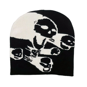 Gorro de punto jacquard unisex con calavera, bordado 3D, estilo urbano, accesorio para clima frío, en stock, 100% acrílico, común - Product Image 1