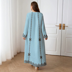<span class=keywords><strong>Robe</strong></span> <span class=keywords><strong>longue</strong></span> élégante à col en V imprimé, style vintage européen et américain, coupe ample, style ethnique, à manches longues, une pièce - Product Image 4