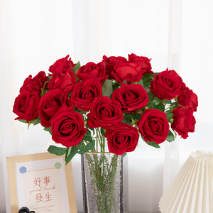 High Fidelity Velvet Roses <b>Single</b> Stem Natural Touch Wedding Home Decoration Artificial <b>Flowers</b> - Product Image 1
